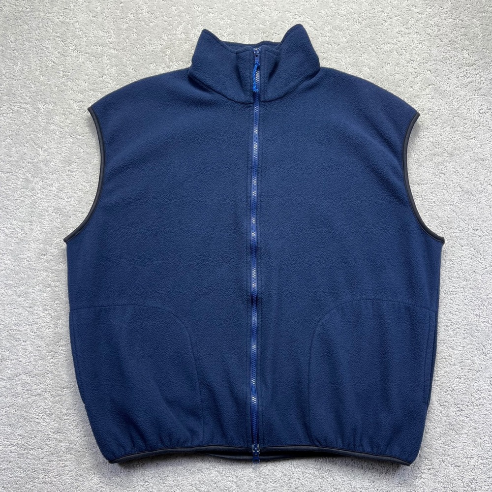 VINTAGE Grundens Fleece Vest Mens XL Blue Full Zip Made in USA Outdoor Fishing